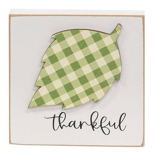 Front. BreeBe - *Thankful Plaid Leaf Block - White, Green, Black.