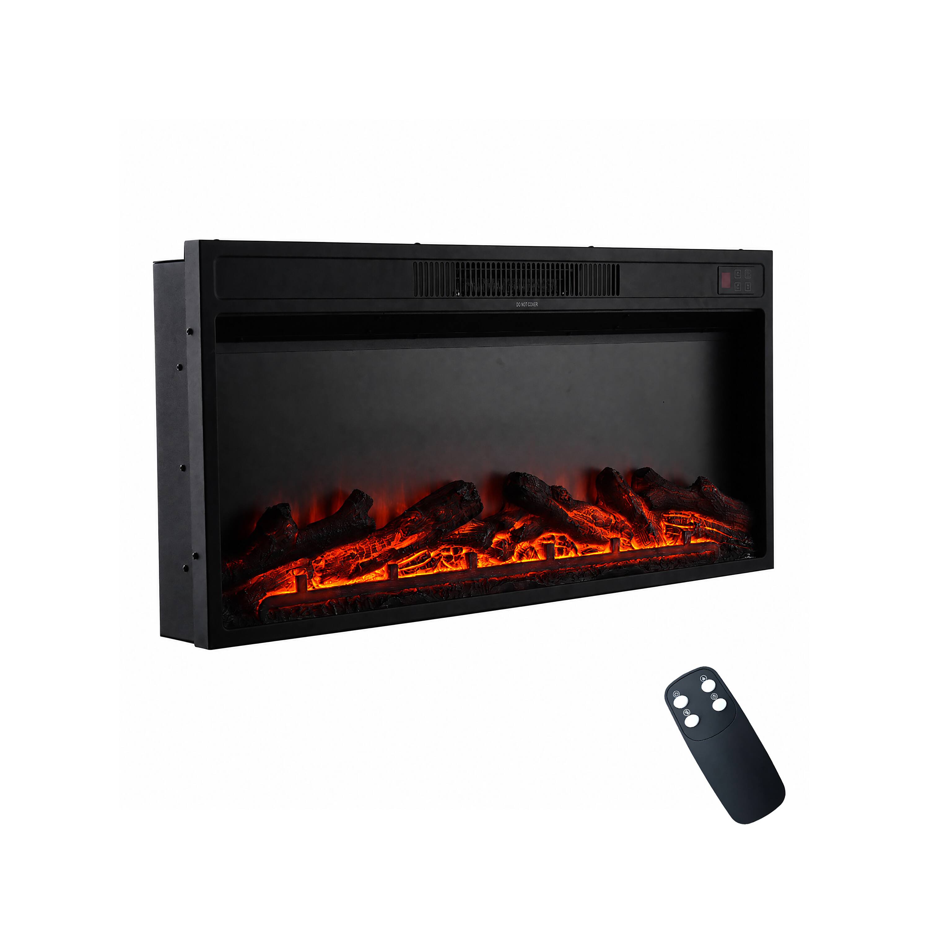 Angle. Mondawe - 36" Recessed Electric Fireplace with 12 Flame Colors, 750W/1500W Heater, Remote Control and Timer - Black.