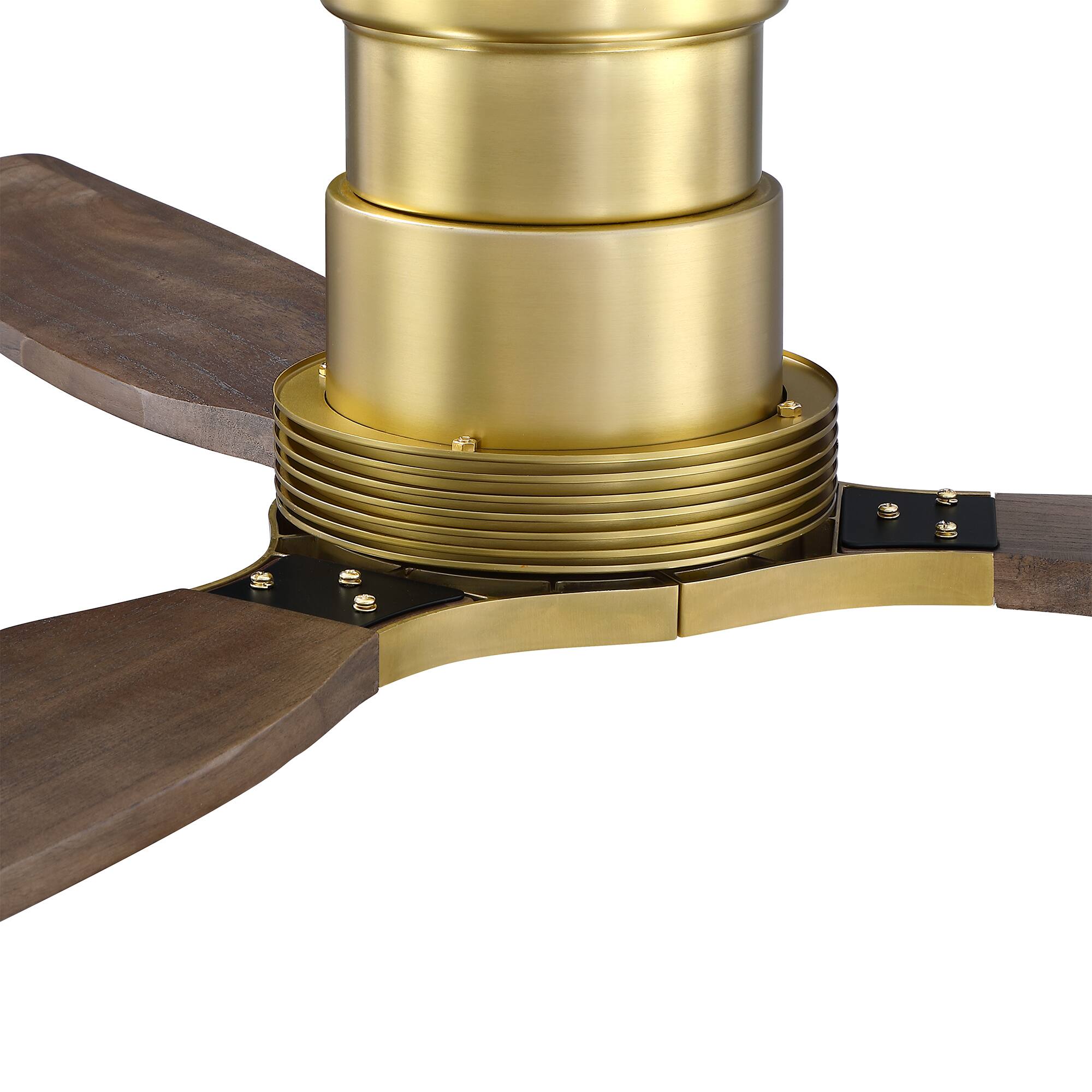 Alt View 3. Parrot Uncle - 48" Mid Century Modern Solid Wood Lightweight Flush Mount Ceiling Fan with Remote,No Light 6-Speed DC Motor - Gold.
