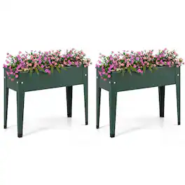 Costway - 2 PCS Raised Garden Bed, Elevated Metal Planter Box with Legs and Drainage Holes - Green
