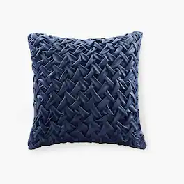 Gracie Mills - Claud Vintage Ruched Velvet Square Decor Pillow - Navy