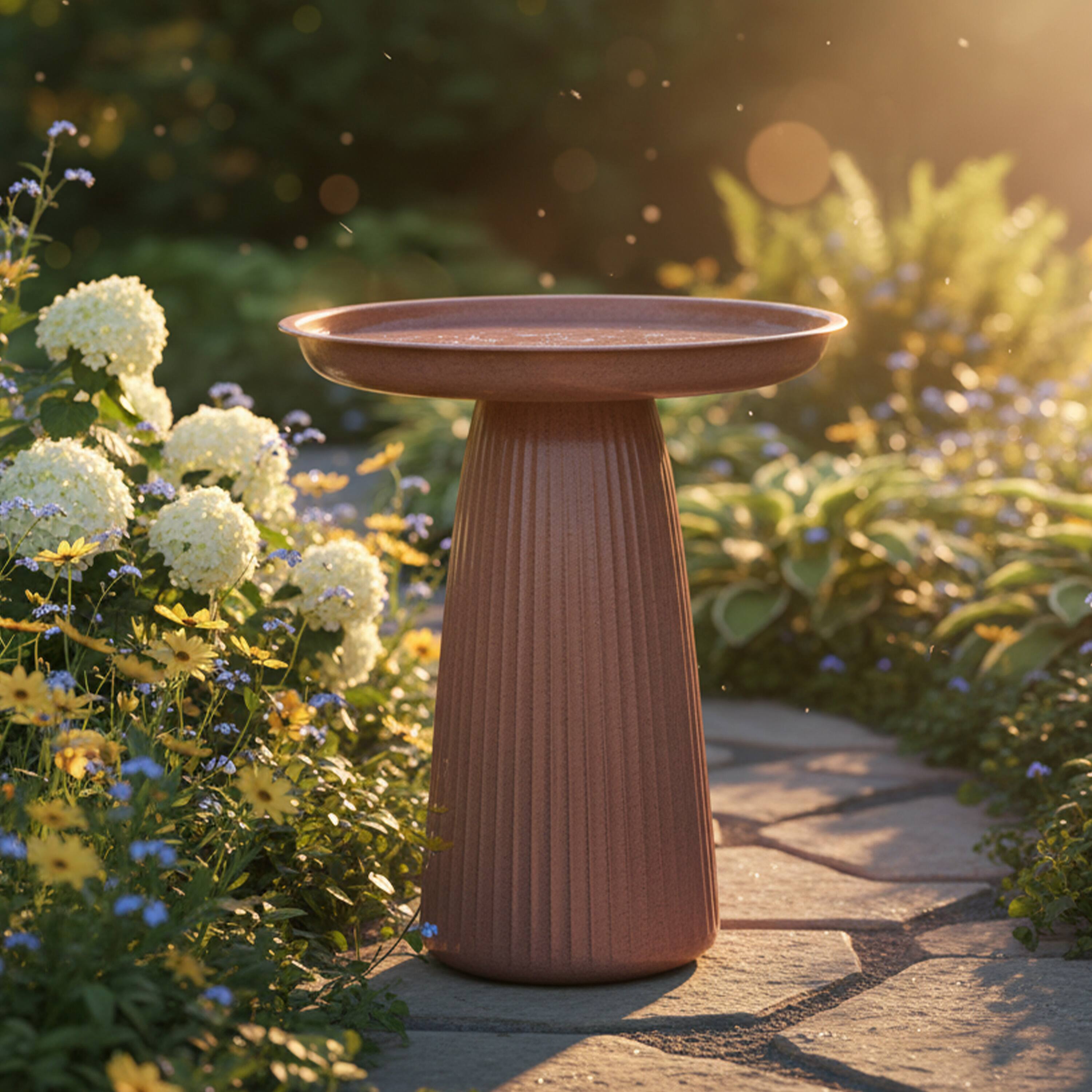 Alt View 6. Sunnydaze - Gleeful Garden Metal Outdoor Bird Bath - Canyon Clay Glaze.