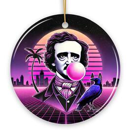 OrnamentallyYou - Synthwave 80's Styled Edgar Allan Poe Horror Ornament, Vaperwave Classic Retro Neon Halloween Gift - Multi-colored