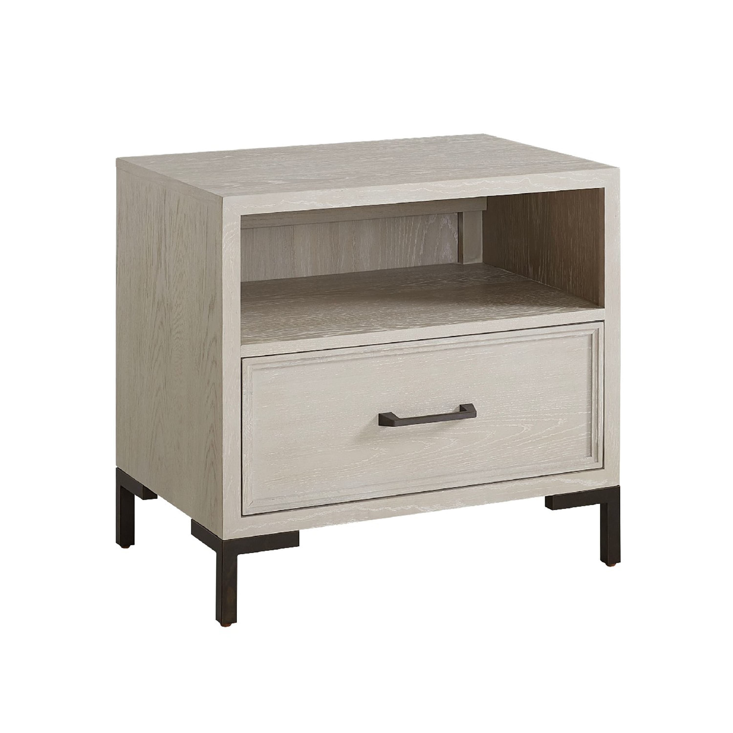 Manhattan Lane - Bedy Nightstand, Drawer n Cubby, Metal, Antique Oak Wood - Antique White, Black
