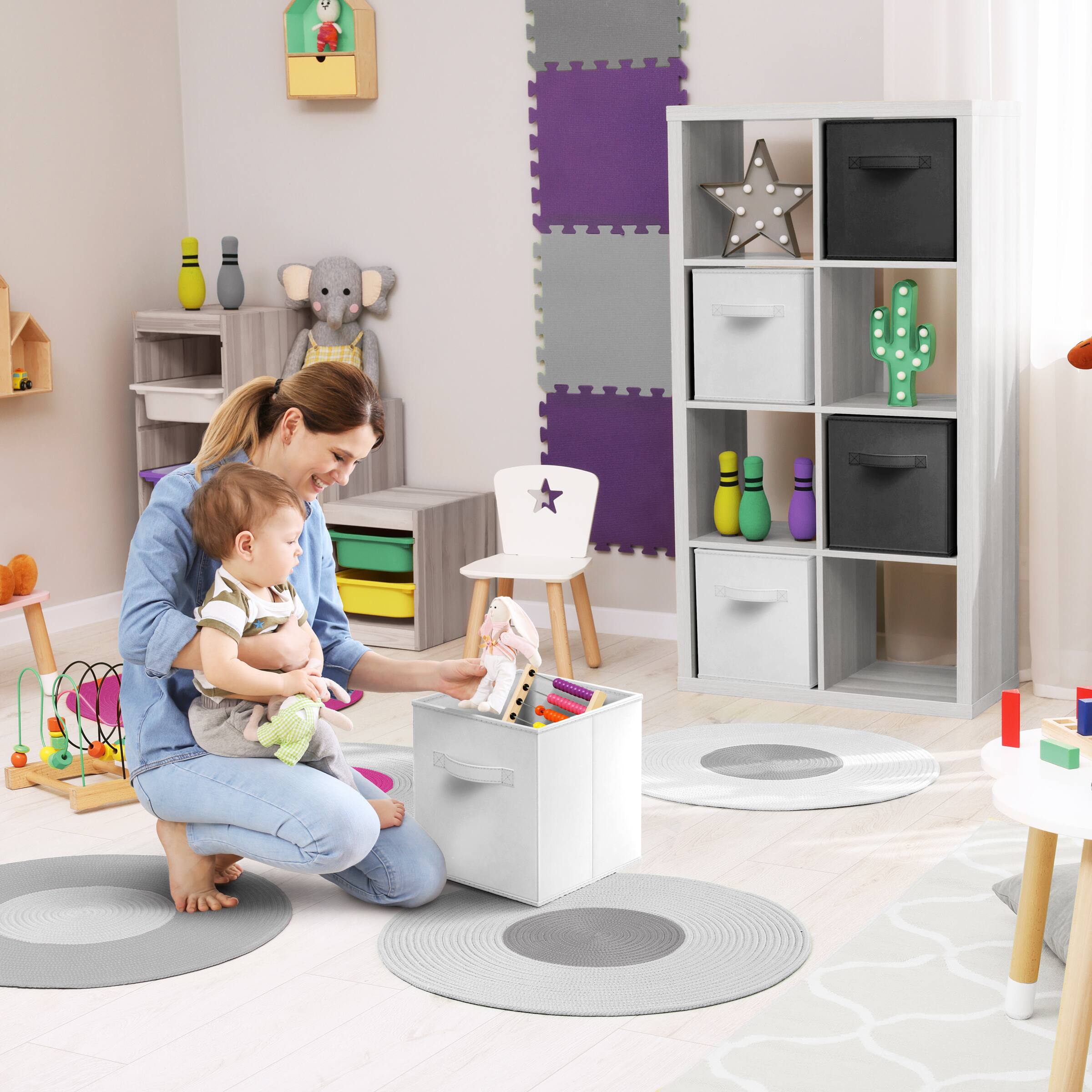 Alt View 4. Sorbus - Sorbus Foldable Storage Cubes - 6 Fabric Baskets for Organizing Pantry, Closet, Shelf, Nursery, Playroom, Toy Box, Cubby - Black and White.