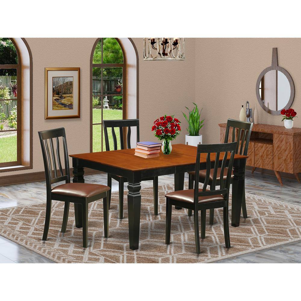 Back. East West Furniture - 5 Pc Dinette set with a Dinning Table and 4 Leather Dining Chairs in Black - Black & Cherry.