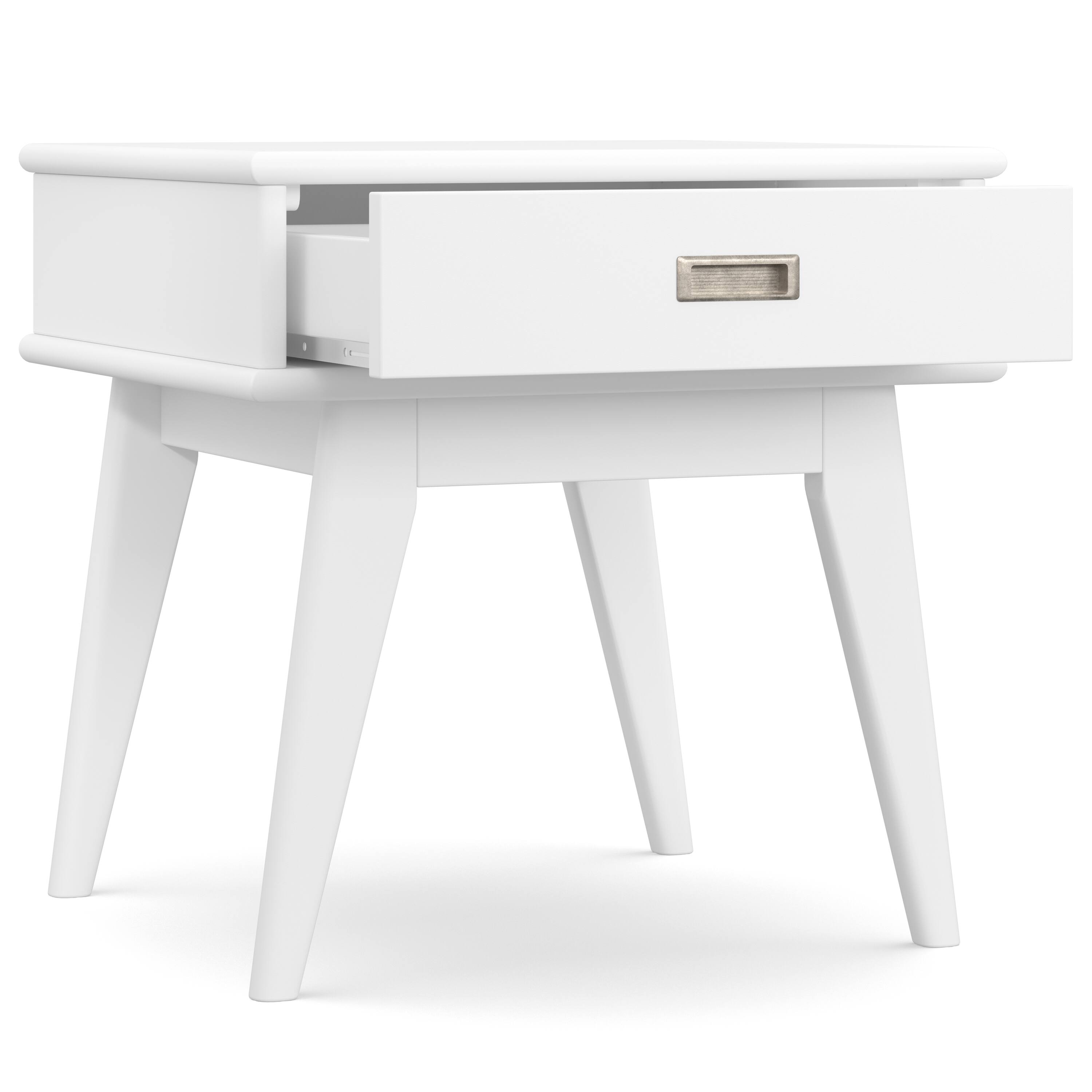 Back. Simpli Home - Draper SOLID HARDWOOD 22 inch Wide Rectangle Mid Century Modern End Table in White - White.