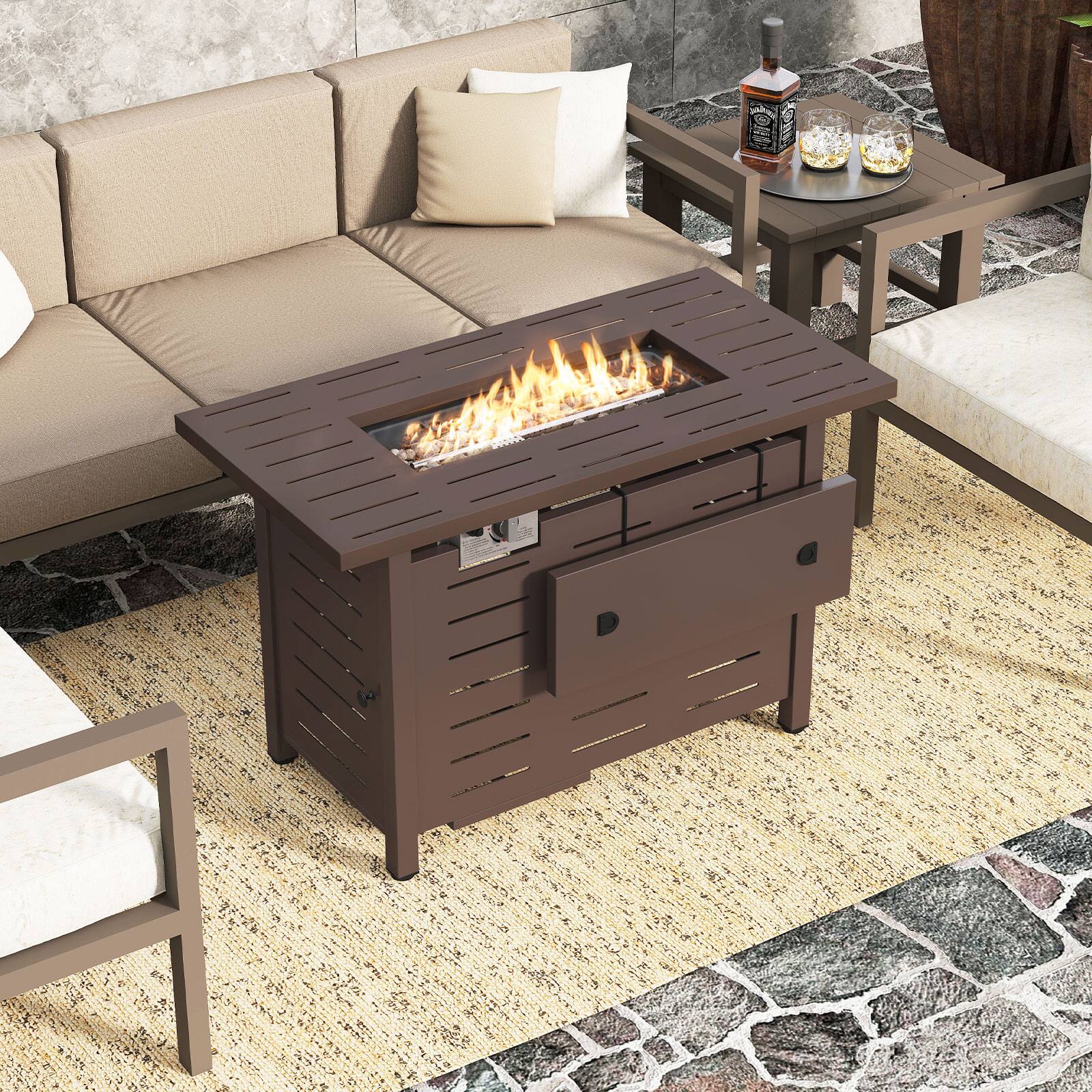 Alt View 1. Costway - Costway 40-Inch Outdoor Propane Fire Pit with Lava Rocks Removable Lid & Protective Cover - Brown.