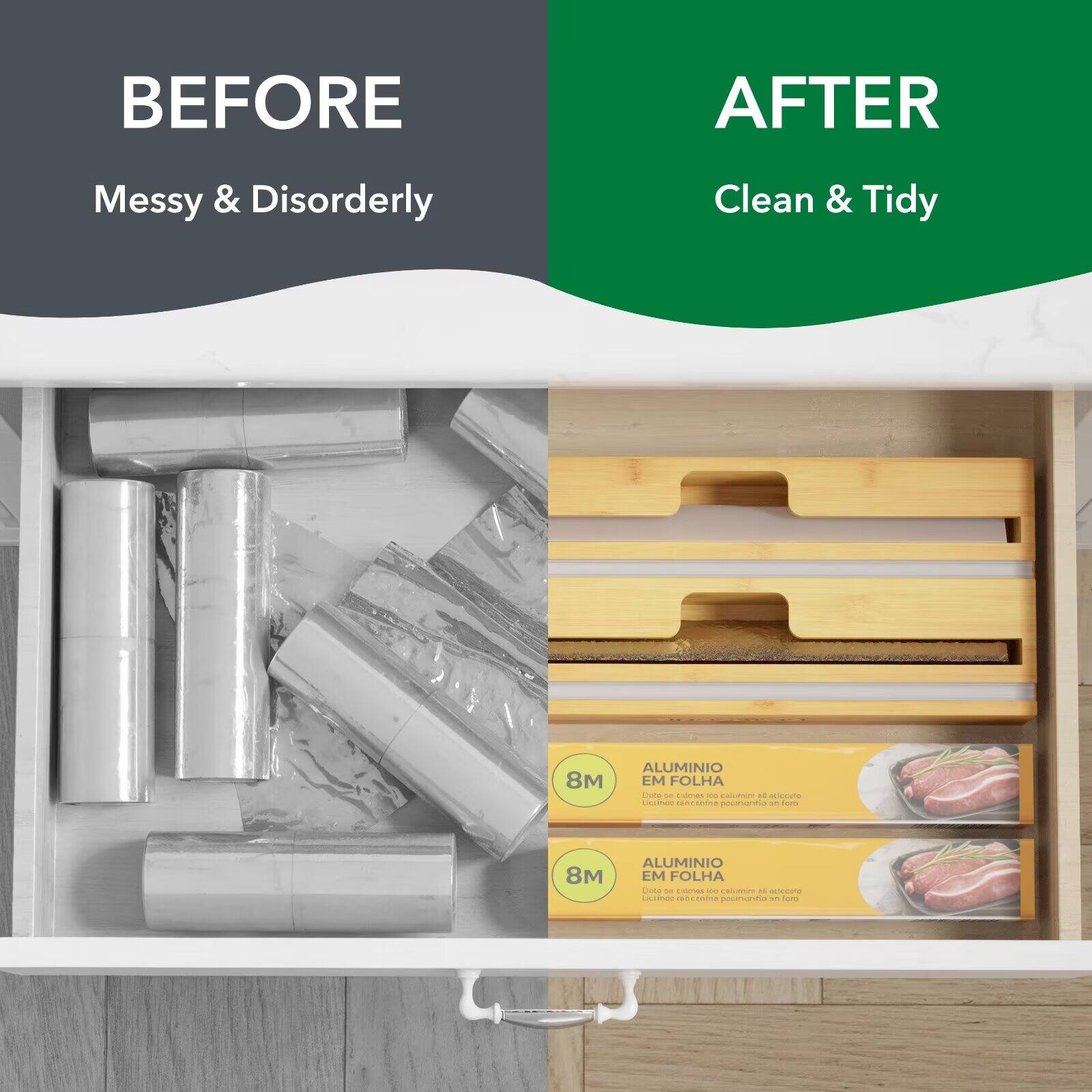 BEFORE  
Messy & Disorderly  

AFTER  
Clean & Tidy  

8M ALUMÍNIO EM FOLHA  
Cate - - - casutum af - - sh1s00 pa - Coa  
8M ALUMÍNIO EM FOLHA  
Coake I - - alumnin - ae Lacstnon C costna mgmo - foe