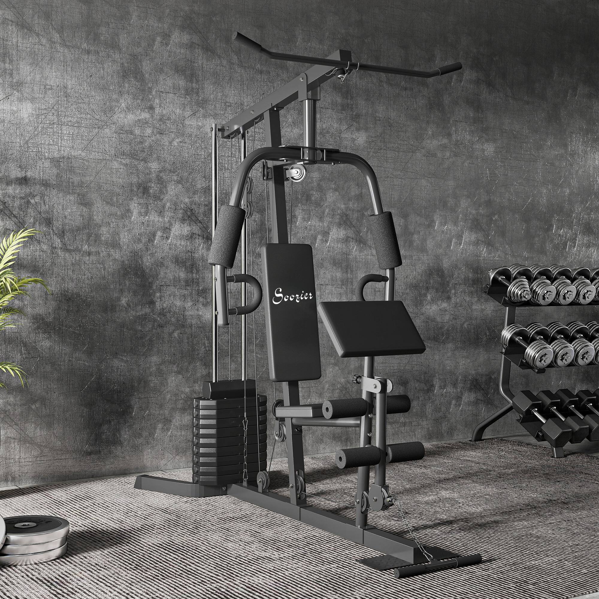 Alt View 8. Soozier - Home Gym System, Multifunction Workout Station with 100Lbs Weight Stack, 100Lbs Resistance - Black.