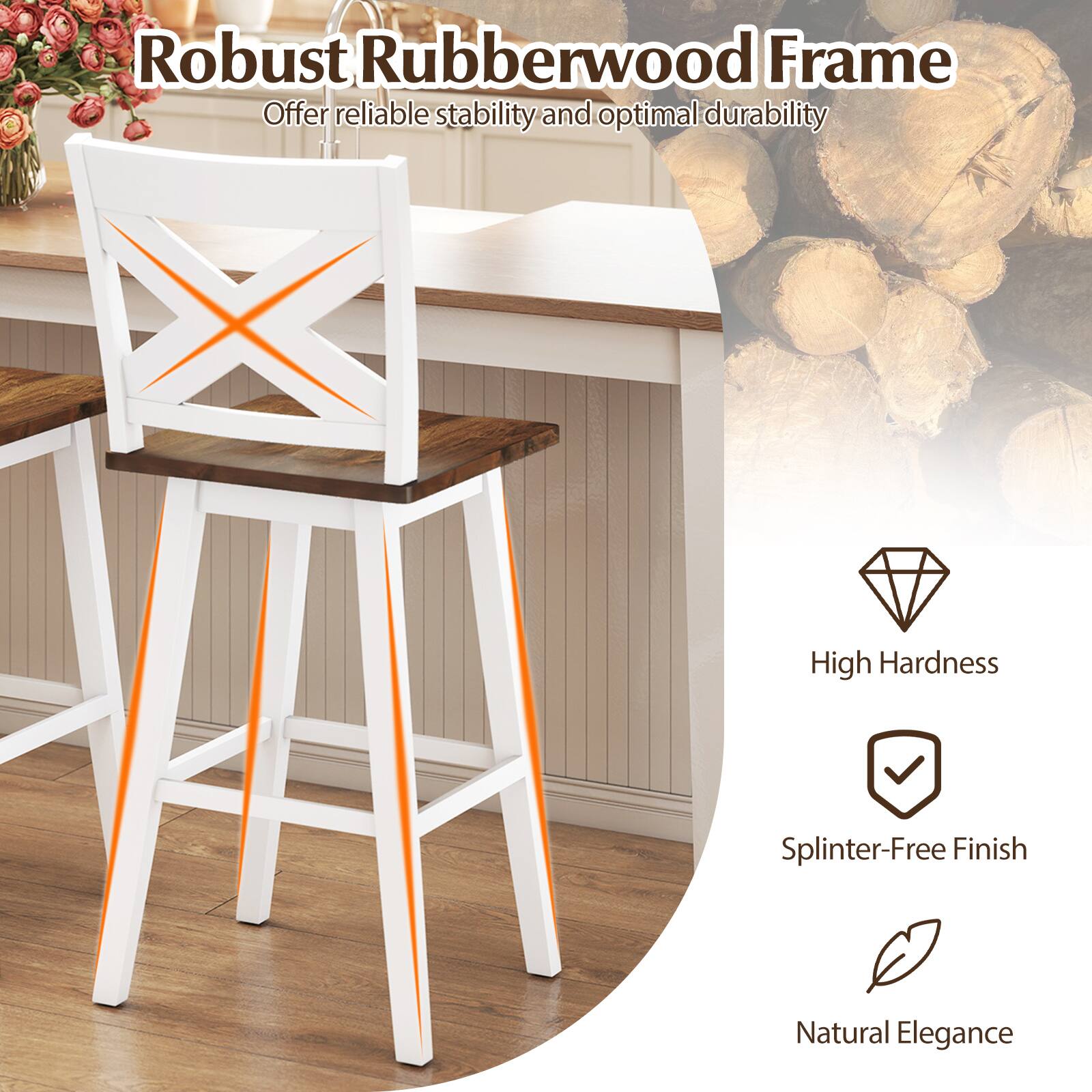 Robust Rubberwood Frame  
Offer reliable stability and optimal durability  

- High Hardness  
- Splinter-Free Finish  
- Natural Elegance