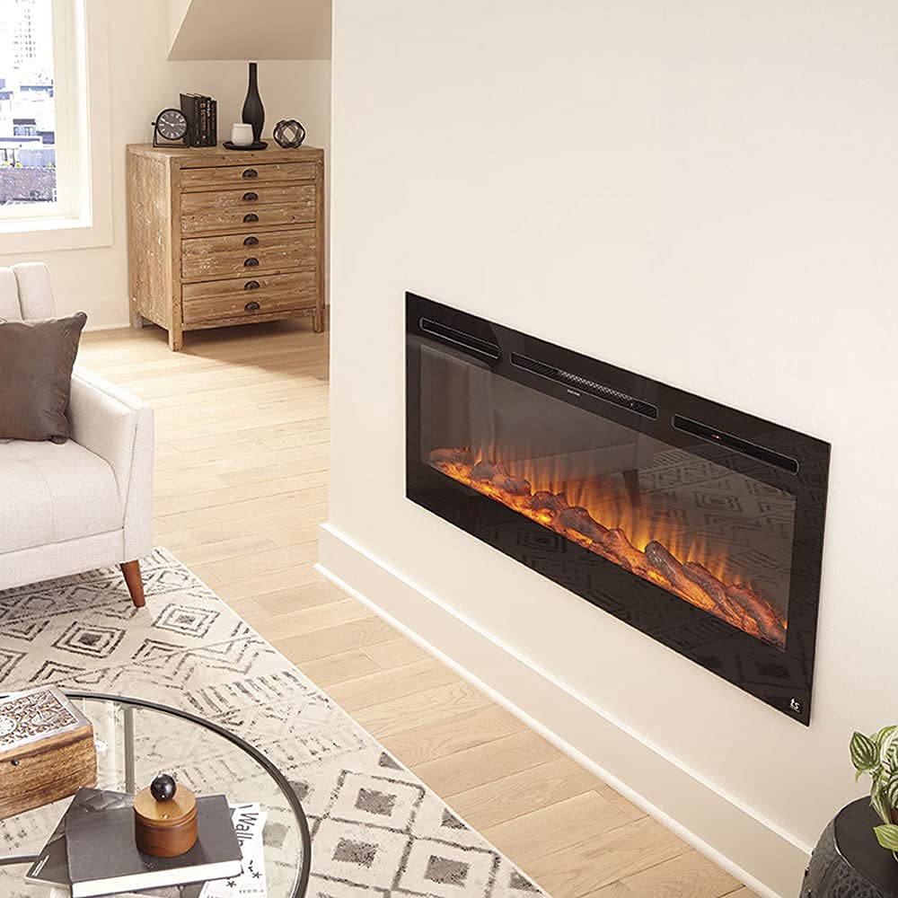 Angle. Touchstone Home Products - 50 in. Wall Mounted Recessed Sideline Smart Electric Fireplace 1500W - Black.
