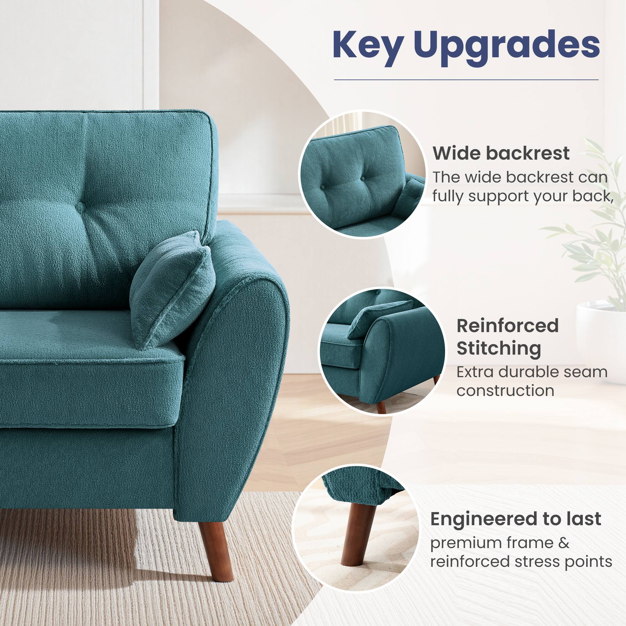 Key Upgrades

- Wide backrest
  - The wide backrest can fully support your back.

- Reinforced Stitching
  - Extra durable seam construction.

- Engineered to last
  - Premium frame & reinforced stress points.