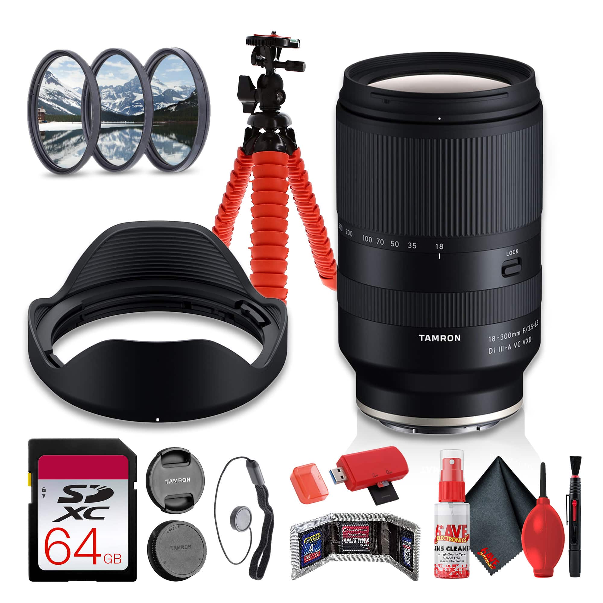 Bundle - Tamron - 18-300mm f/3.5-6.3 Di III-A VC VXD Lens for Sony E - Black