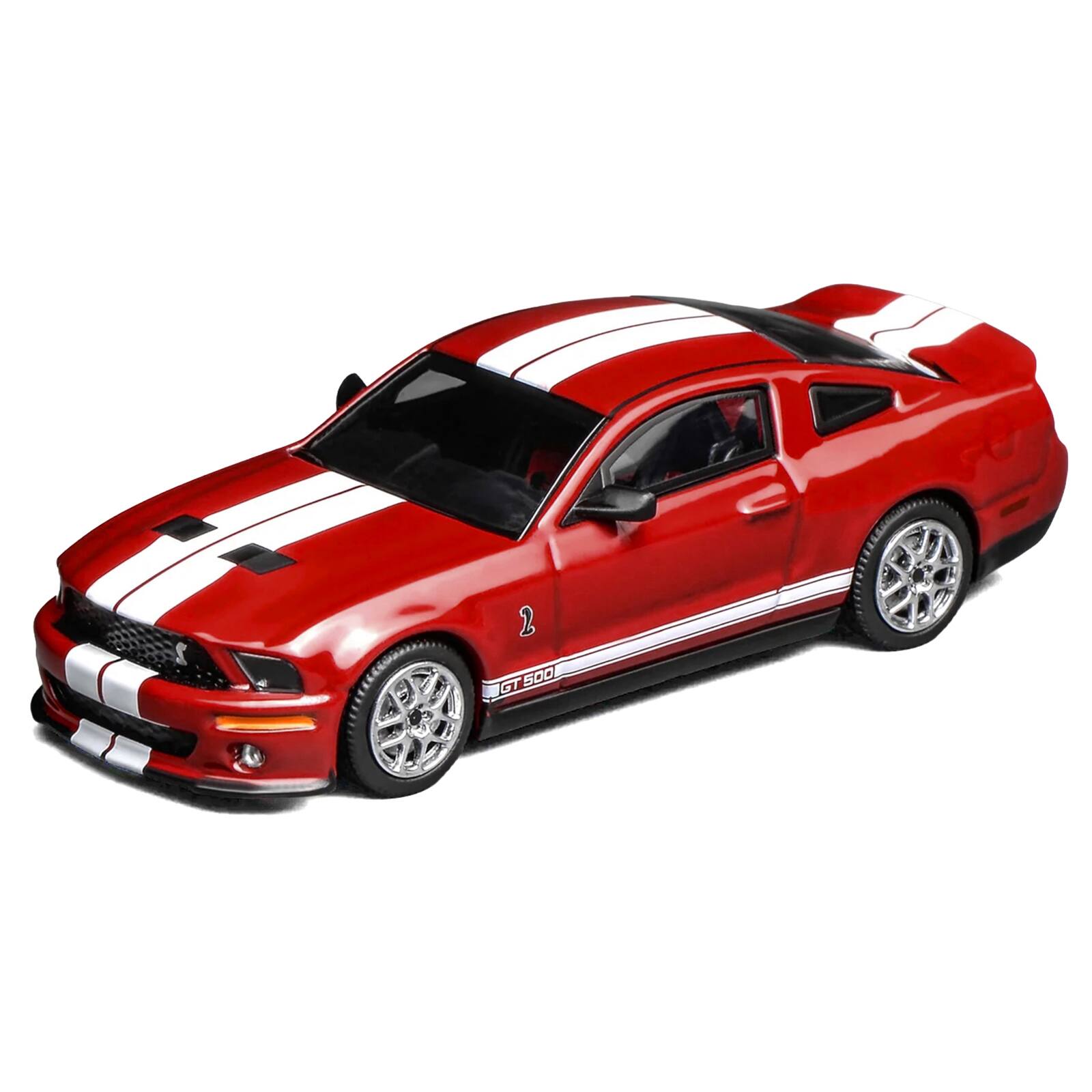 Alt View 4. MotorHelix - 2007 Ford Mustang Shelby GT500 Torch Red with White Stripes 1/64 Diecast Model Car by MotorHelix & Greenlight.