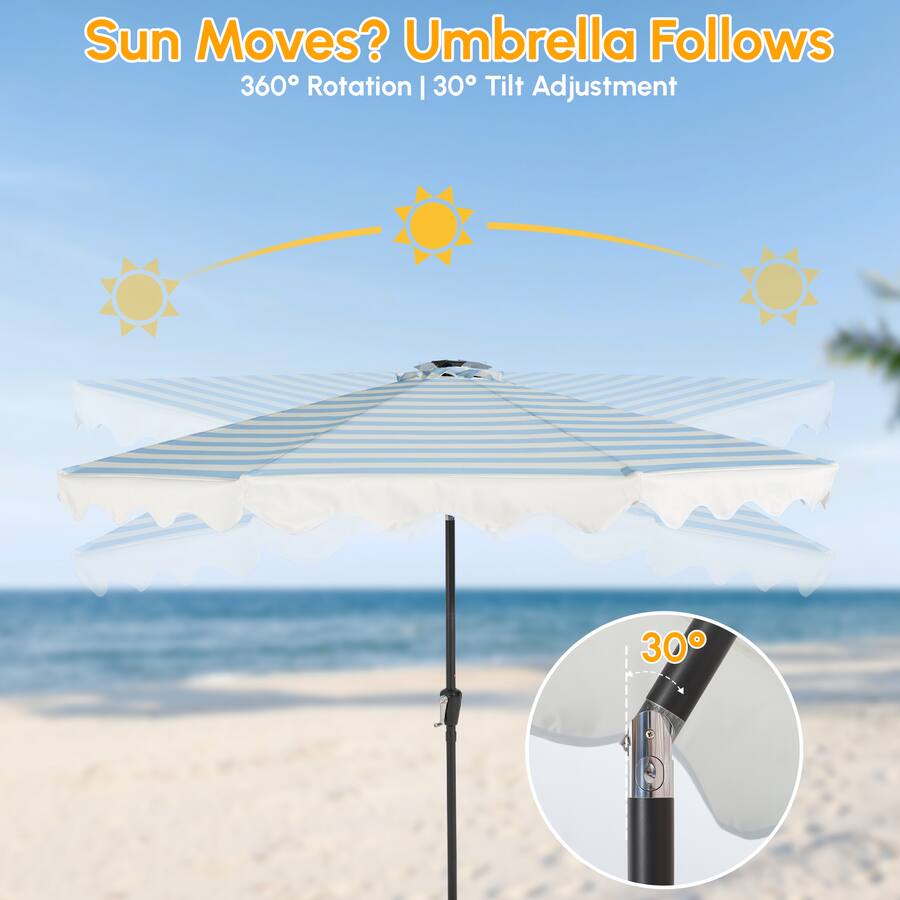 Rotating Support Block Ovios 10ft Large Patio Umbrella with LED light for Outdoor Dining Blue ...