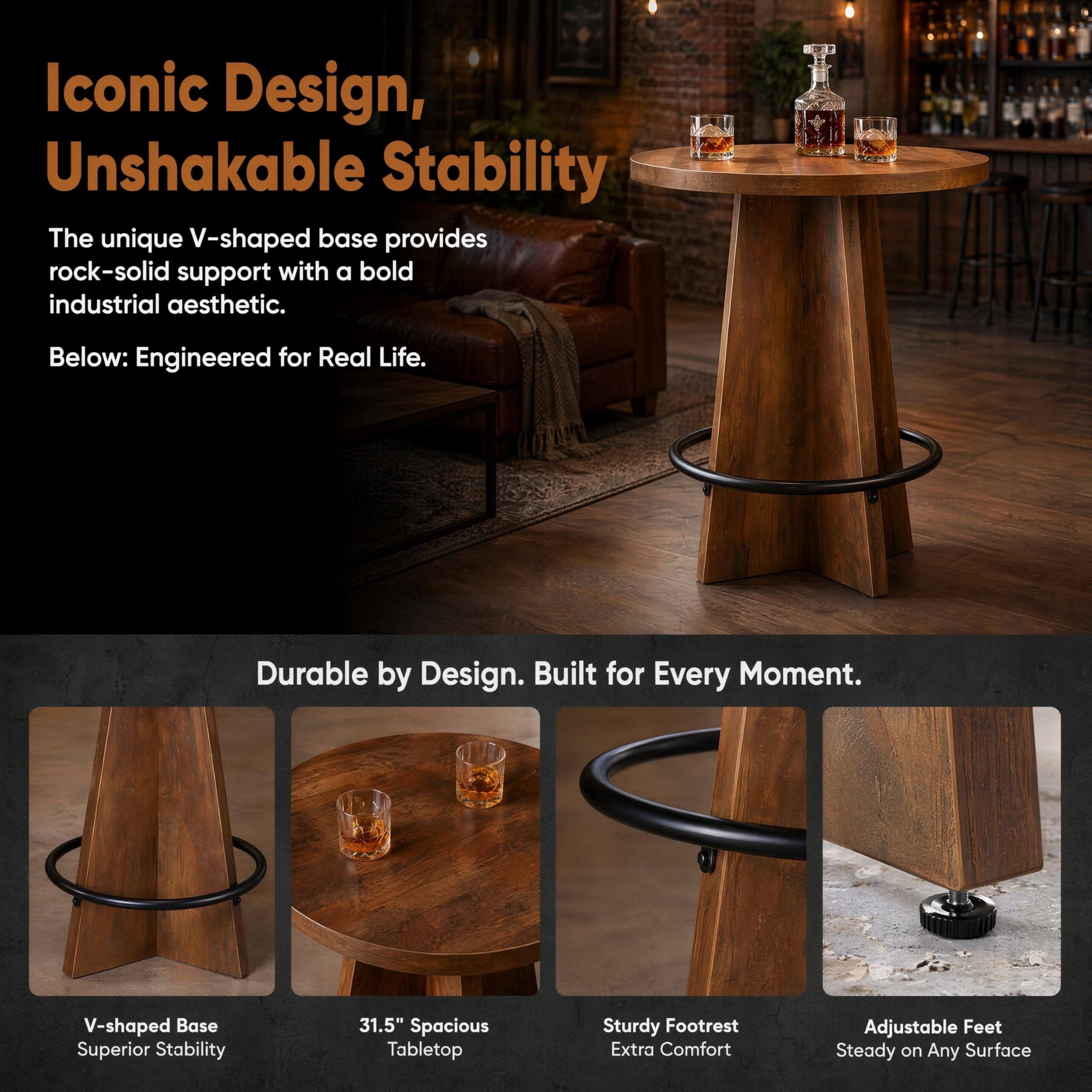 Iconic Design, Unshakable Stability

The unique V-shaped base provides rock-solid support with a bold industrial aesthetic.

Below: Engineered for Real Life.

Durable by Design. Built for Every Moment.

V-shaped Base Superior Stability
31.5" Spacious Tabletop
Sturdy Footrest Extra Comfort
Adjustable Feet Steady on Any Surface