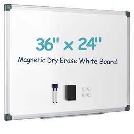PARKER SLATER - 36"x24" White Board For Wall Aluminum Frame Dry Erase Hanging Magnetic Whiteboard With 1 Eraser 2 Markers 4 Home