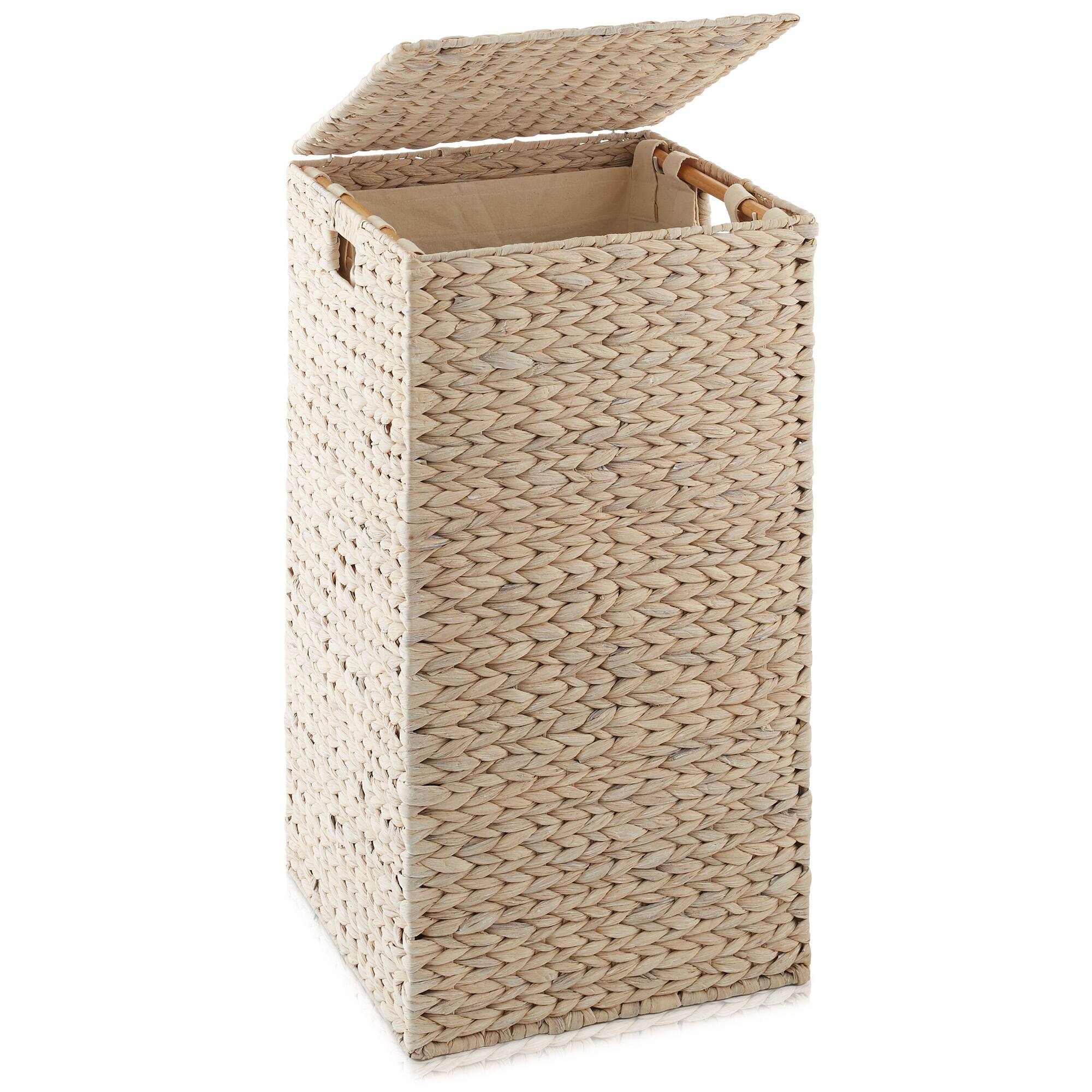 Front. Casafield - Square Laundry Hamper Basket w Lid and Liner for Clothes - Water Hyacinth - Whitewash.