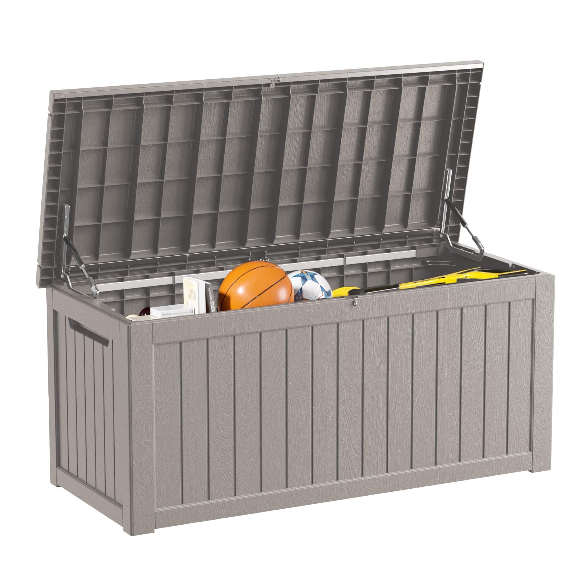Front. Decksplore - 270 Gallon Outdoor Storage Box — Waterproof Resin Deck Box — Lockable and Durable Outdoor Storage Solution - Brown.