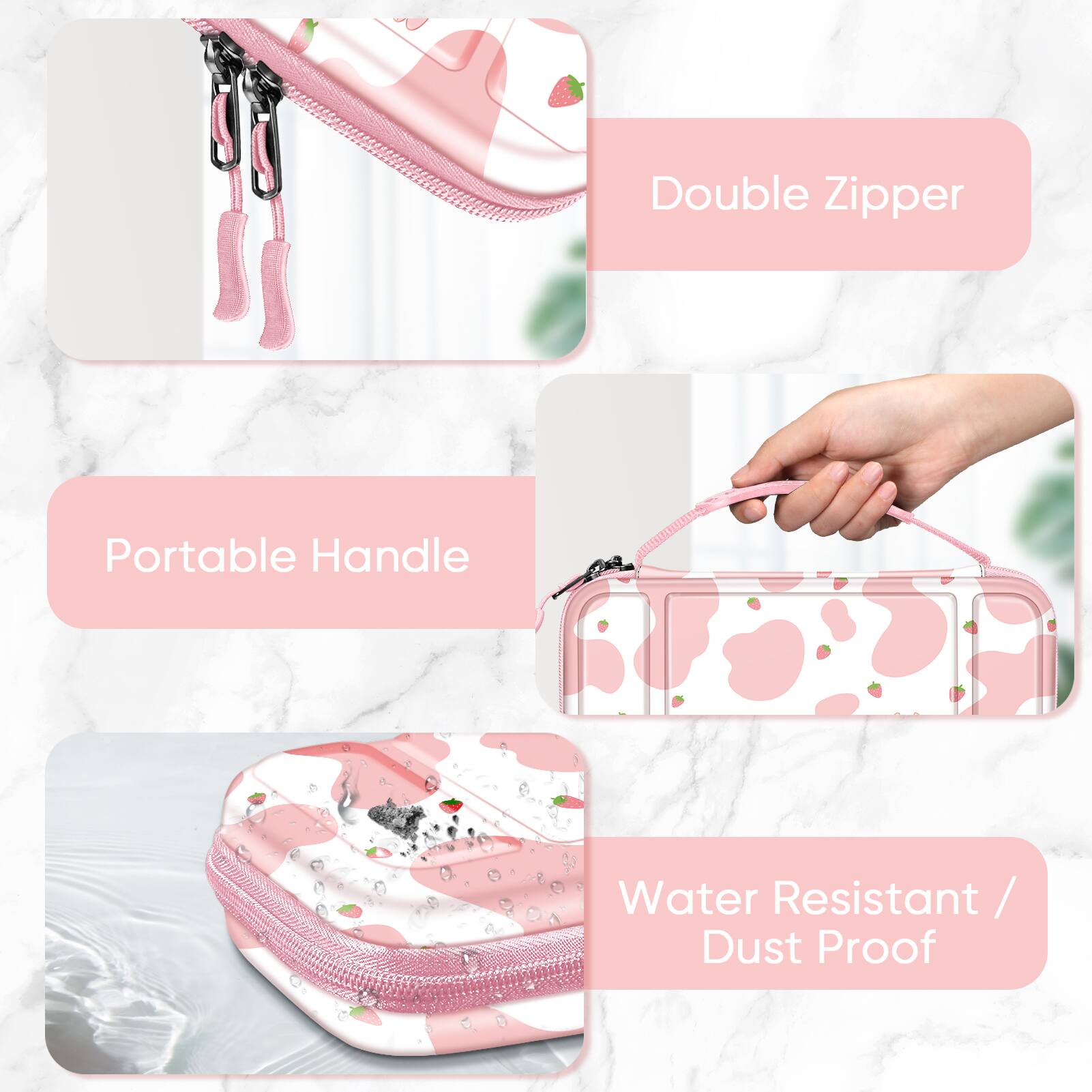 Double Zipper  
Portable Handle  
Water Resistant / Dust Proof