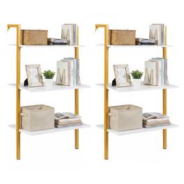 Costway - 2PCS Modern Wall Mounted Shelves, Wooden Floating Shelving Unit for Kitchen - Gold and White