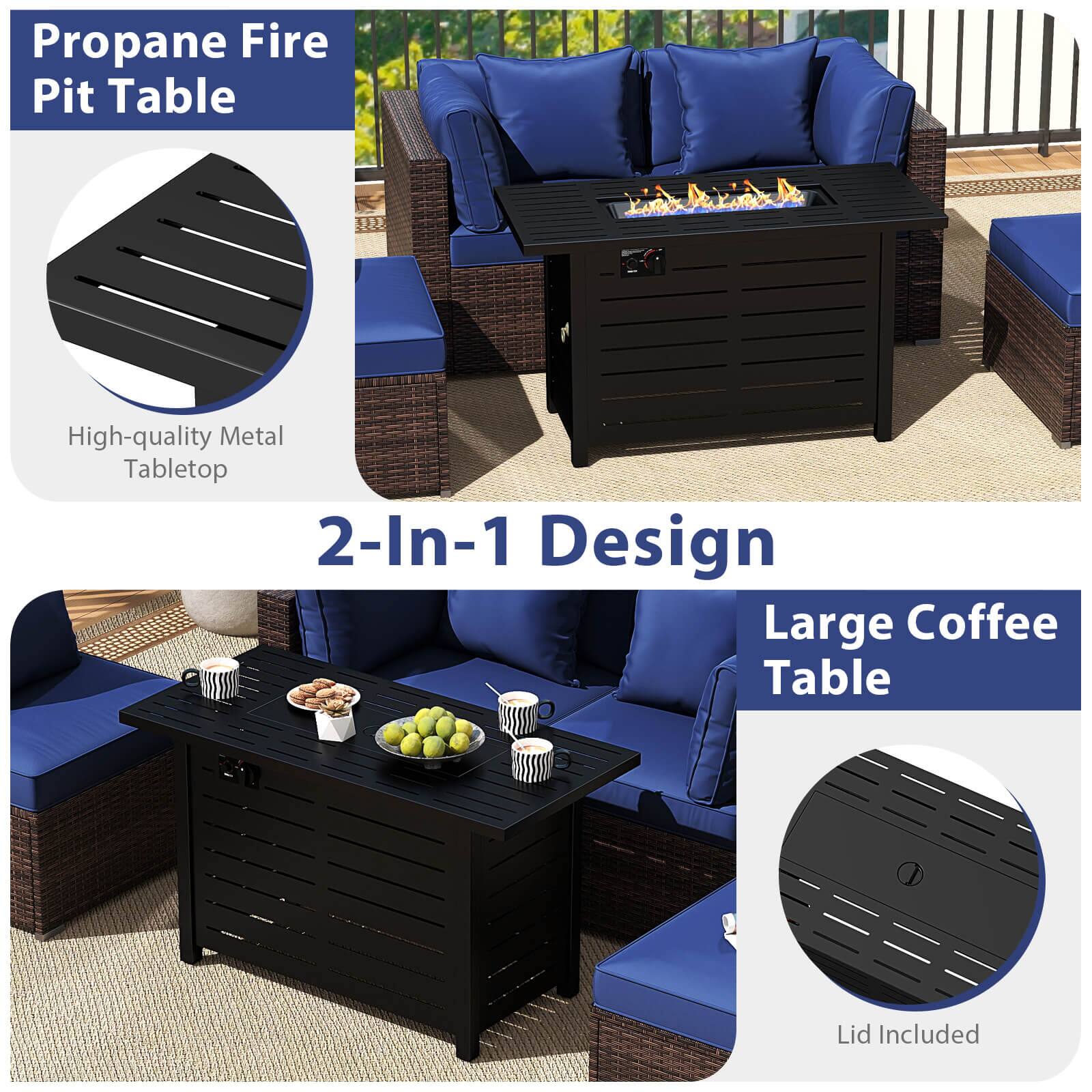 Alt View 9. Costway - Costway 5 PCS Patio Furniture Set Heavy-duty Frame Rattan Sofa Set with 60,000 BTU Firepit Table - Navy.