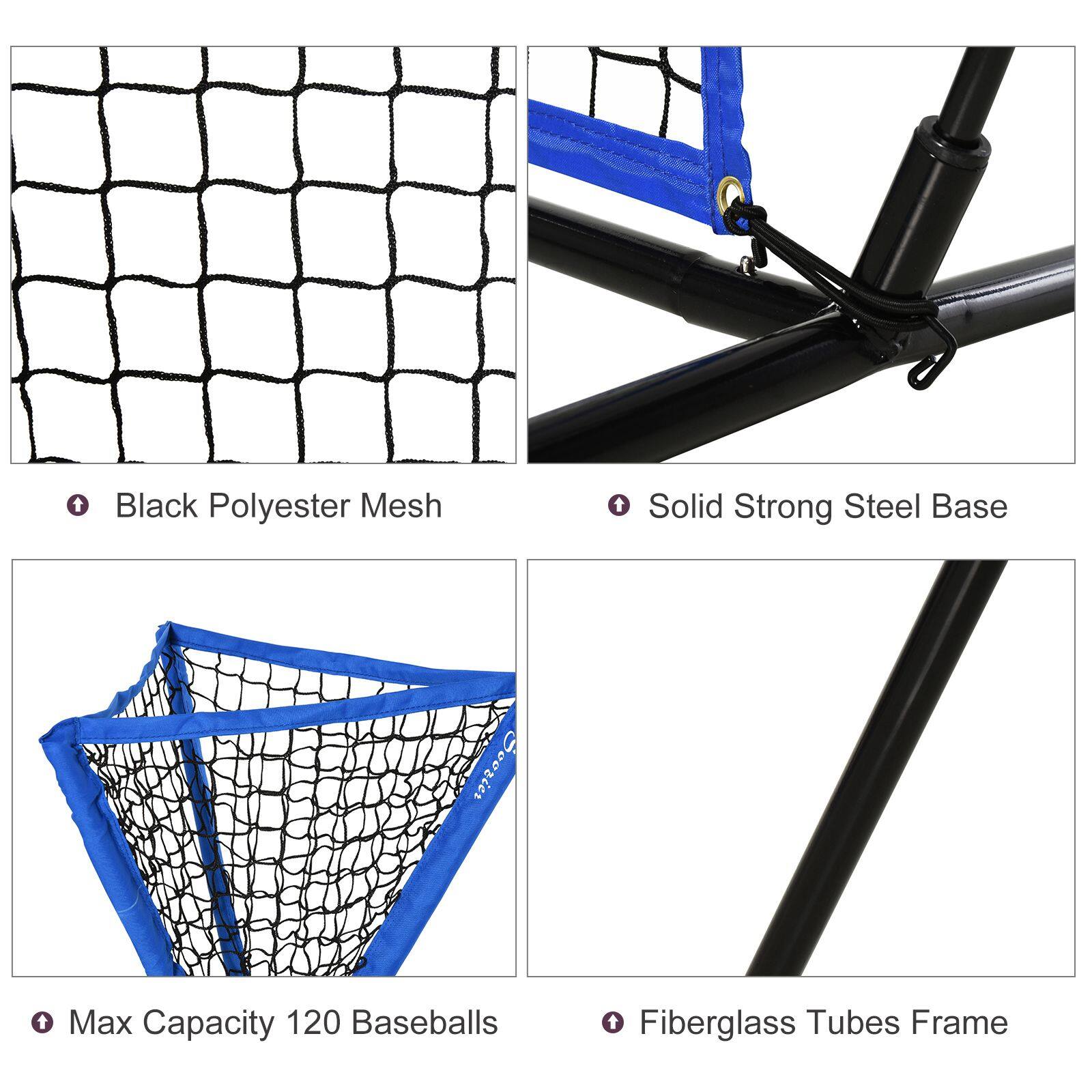 - Black Polyester Mesh
- Solid Strong Steel Base
- Max Capacity 120 Baseballs
- Fiberglass Tubes Frame