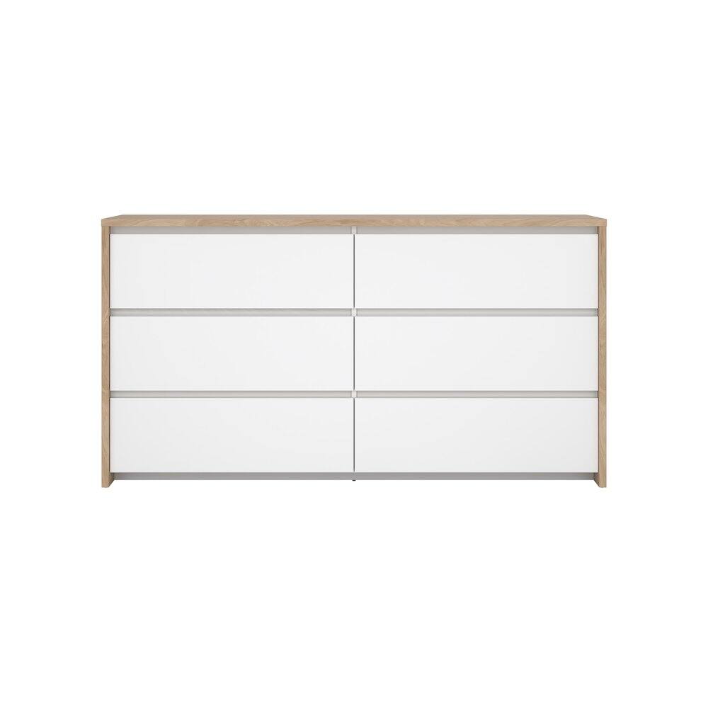 Alt View 1. Tvilum - Next 6 Drawer Double Dresser, Jackson Hickory/White High Gloss - Brown.