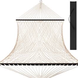 Best Choice Products - 2-Person Woven Cotton Rope Double Hammock for Backyard w/ Spreader Bars, Carrying Case - Espresso Wood