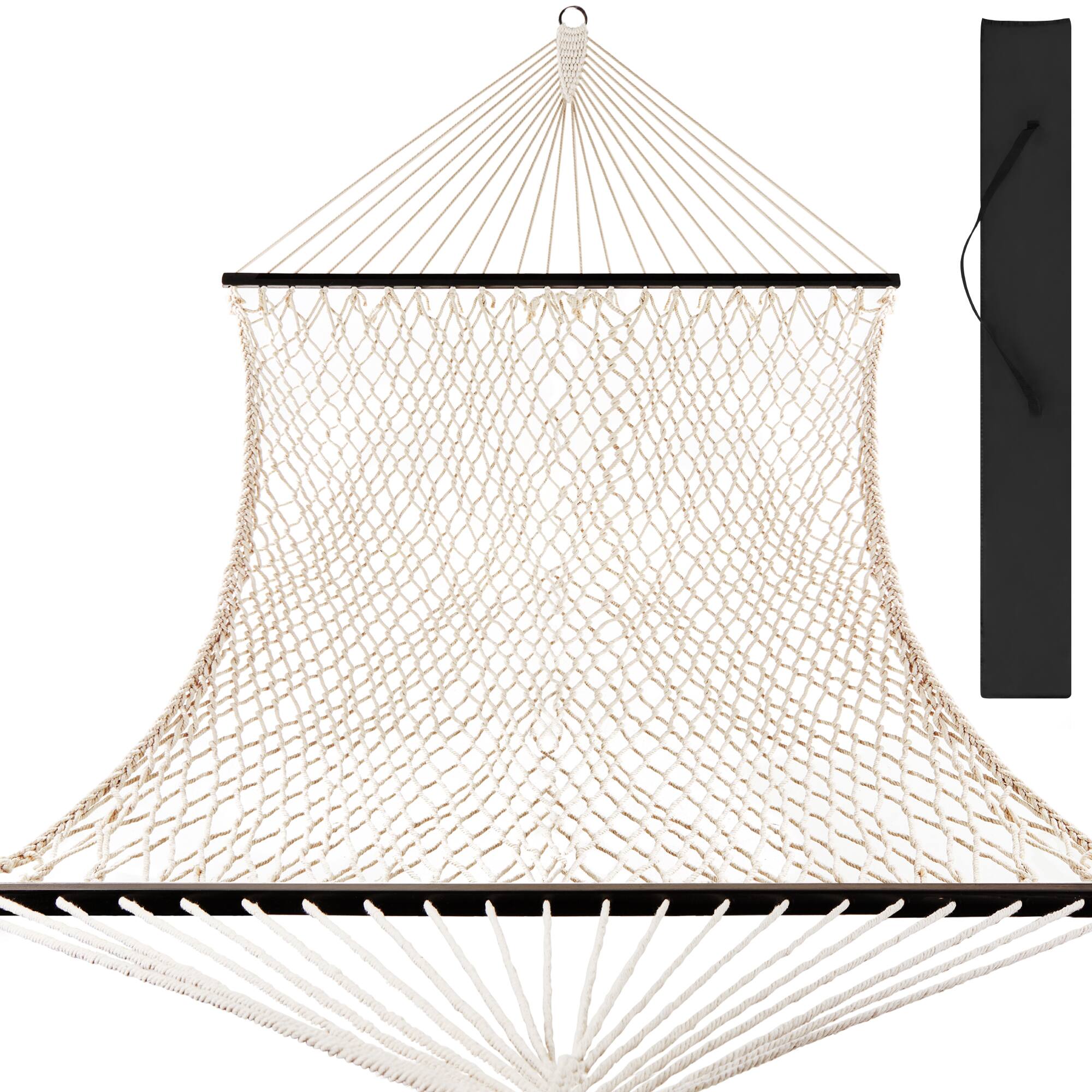 Front. Best Choice Products - Best Choice Products 2-Person Woven Cotton Rope Double Hammock for Backyard w/ Spreader Bars, Carrying Case - Espresso Wood.