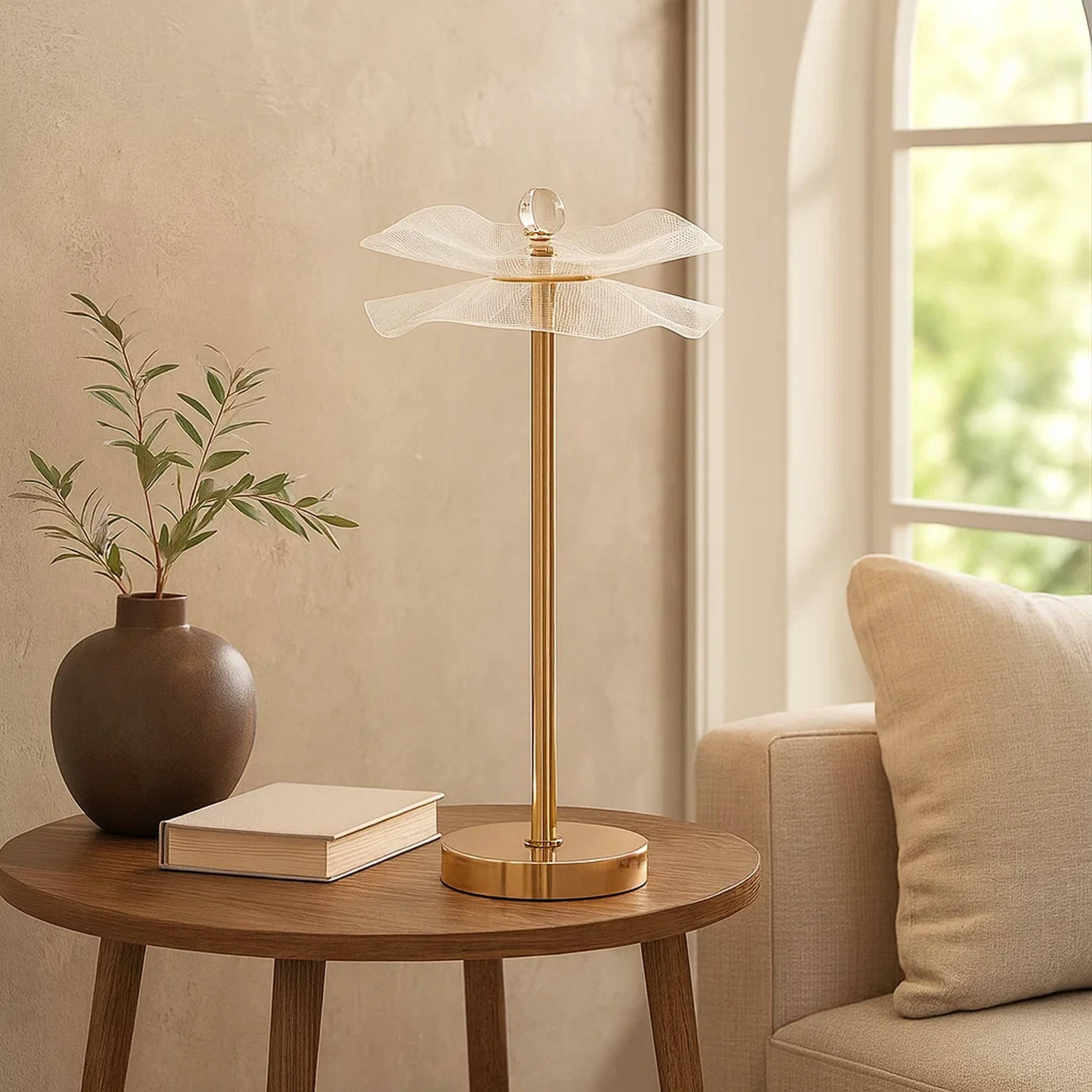 Alt View 3. Manhattan Lane - Accent Table Lamp, LED, Lotus Shape Acrylic, 18 Inch - Copper, Gold.