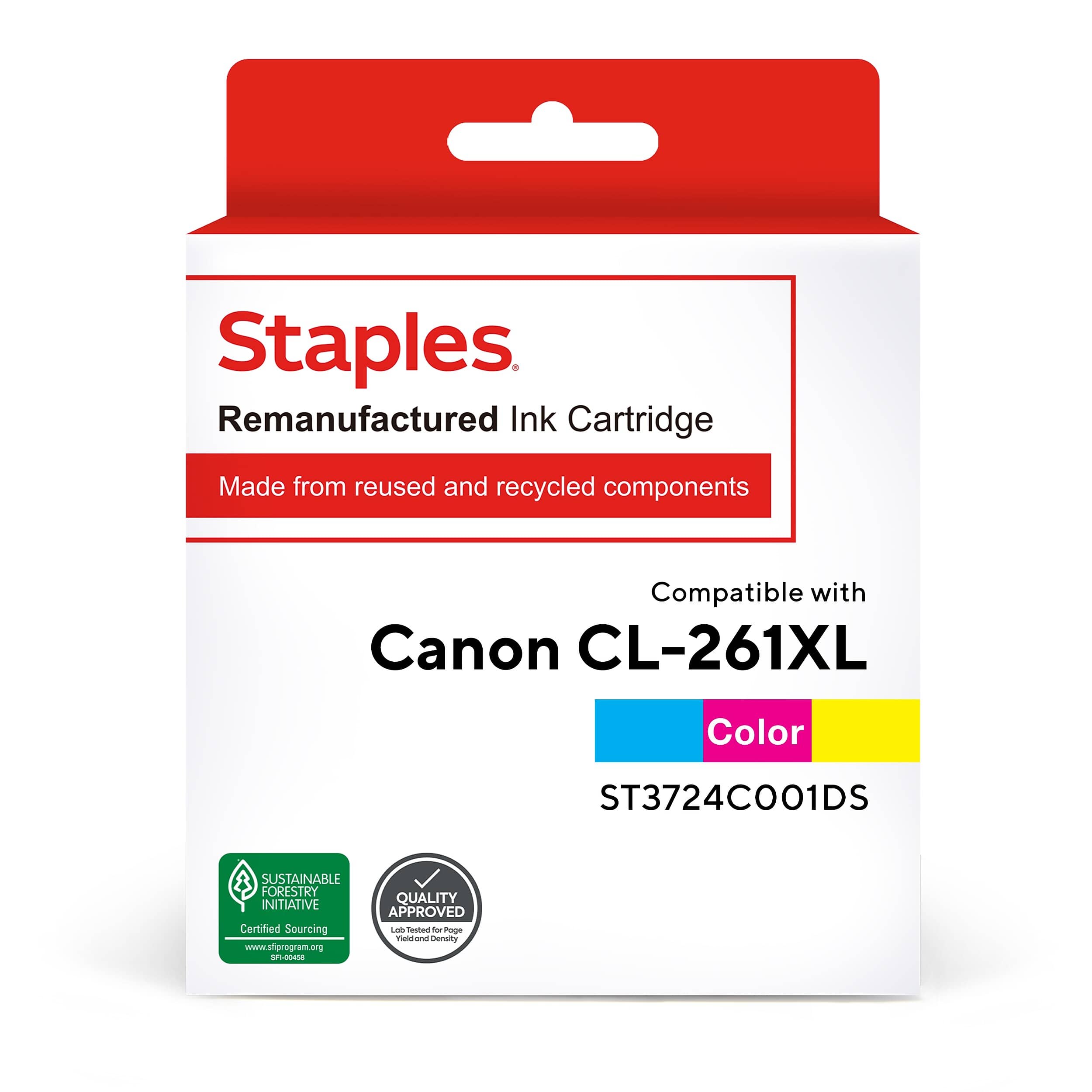 Staples - Remanufactured Tri-Color High Yield Ink Cartridge Replacement for Canon CL-261 XL (TR3724C001DS/ST3724C001DS) - Cyan