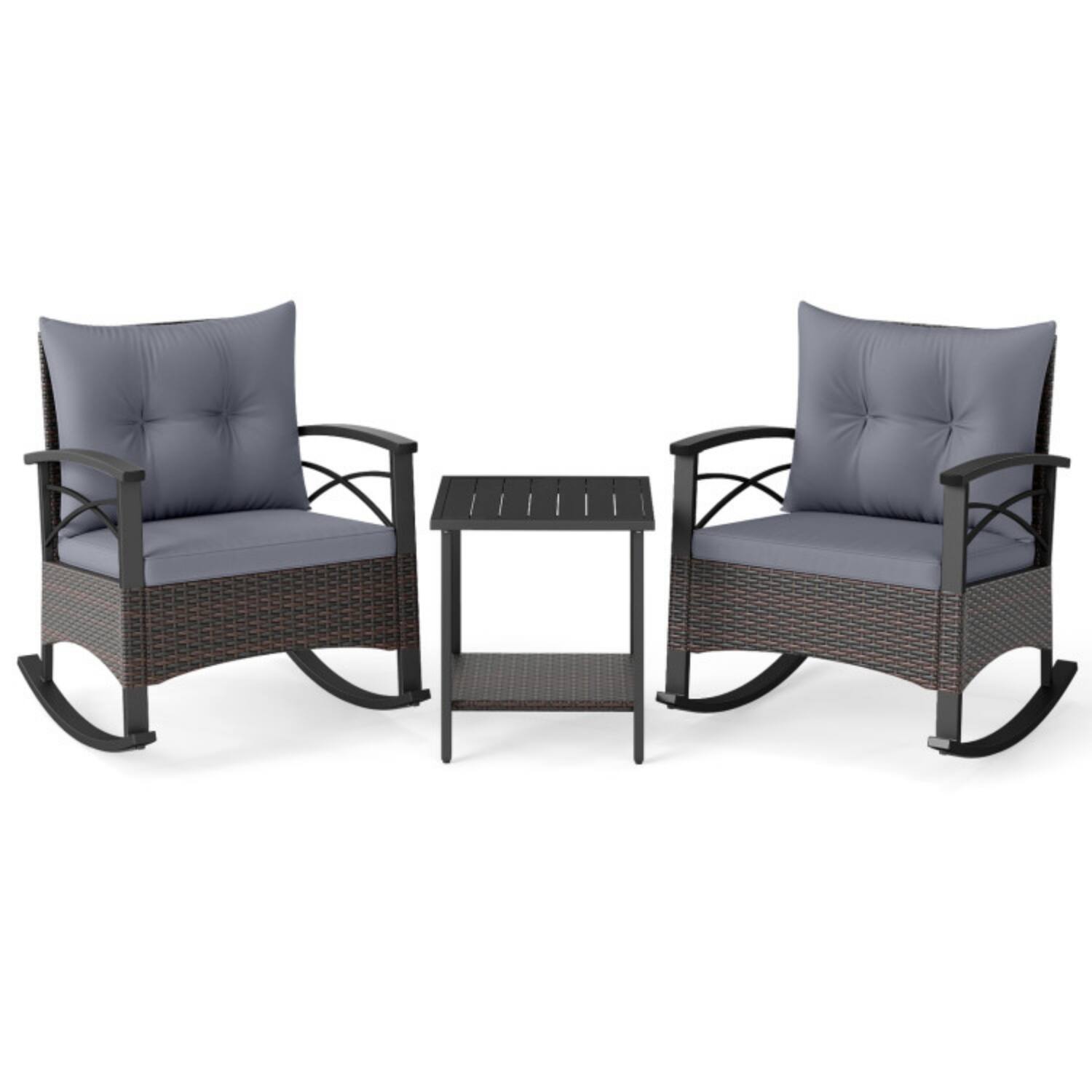 Alt View 5. Mondawe - Freestanding Rocking Bistro Set with 2 Rocker Chairs & 2-Tier Table 3-Piece - Mix Brown+Gray.