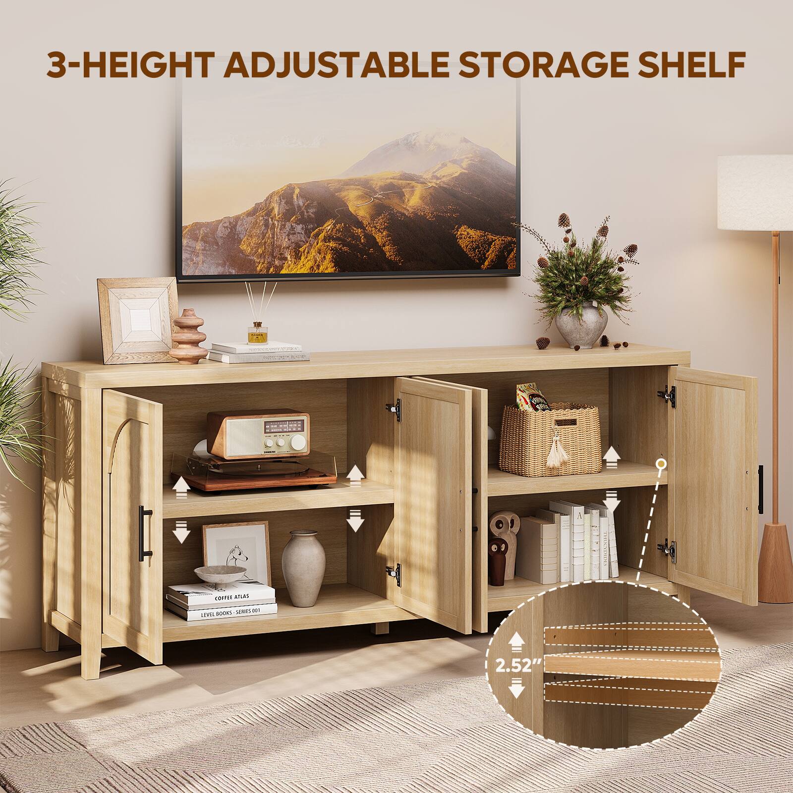 3-Height Adjustable Storage Shelf  
2.52"
