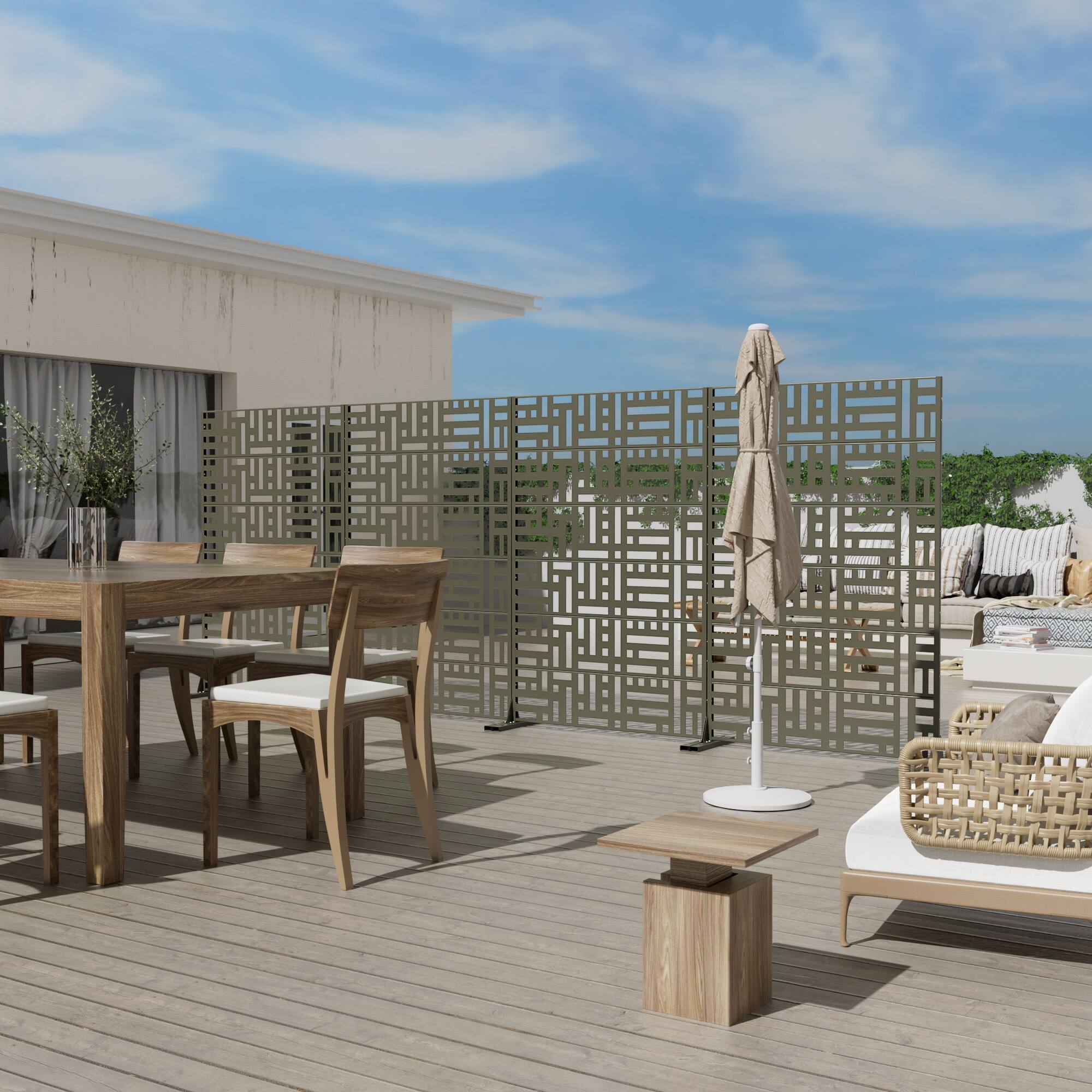 Alt View 1. PexFix - 72 in. x 47 in. Helen Pattern Metal Outdoor Privacy Screen & Panels, Freestanding Garden Divider Fence - Olive Gray.