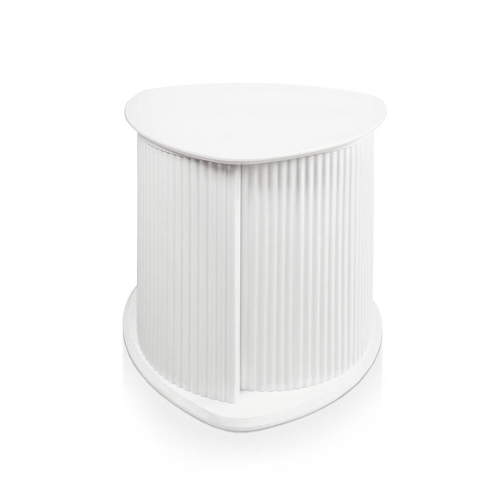 Angle. Furniture of America - Talo Fluted Pedestal Triangle Storage End Table - White.