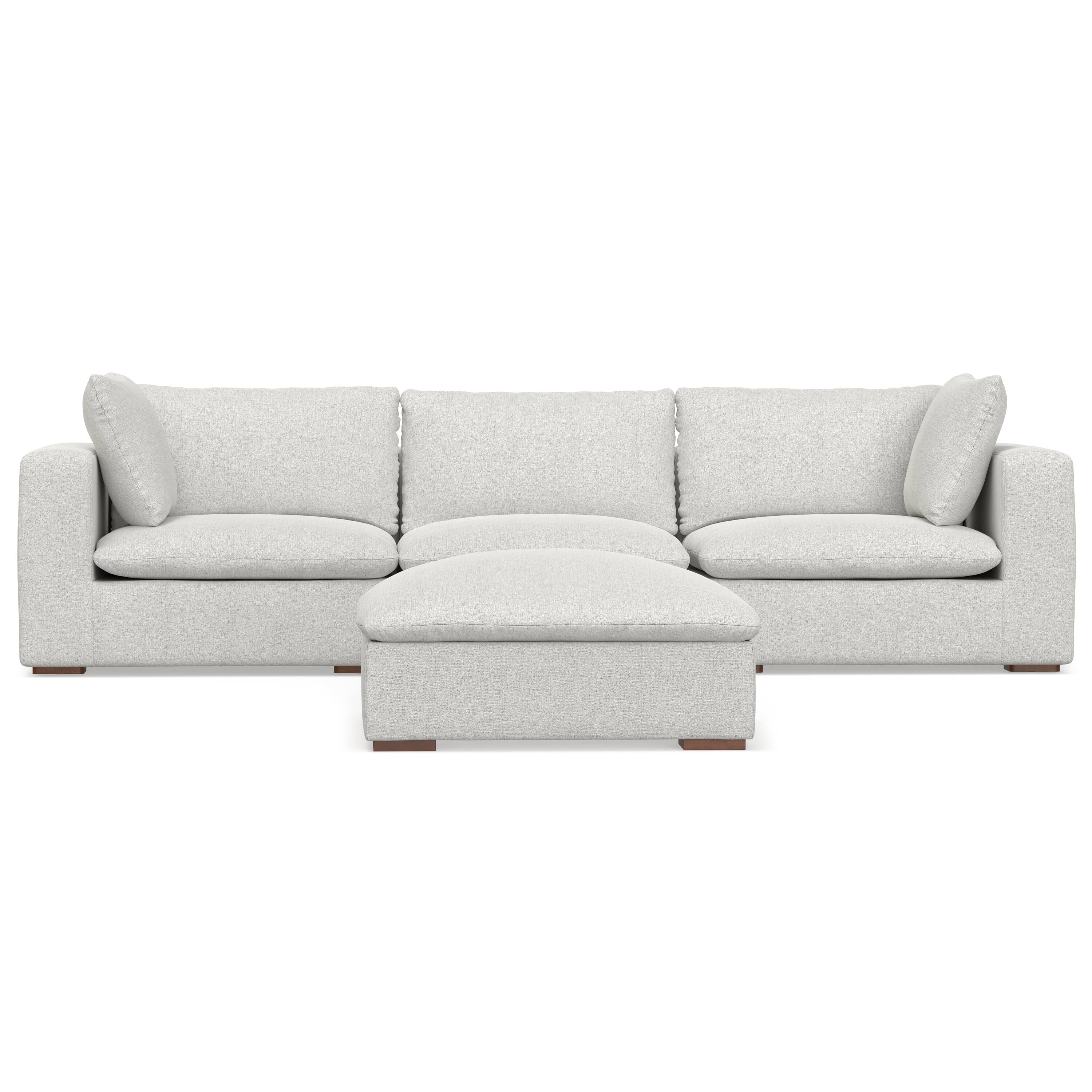 Left. Simpli Home - Jasmine 3-Seater Modular Sofa and Ottoman Set in Performance Fabric - Cloud Grey.