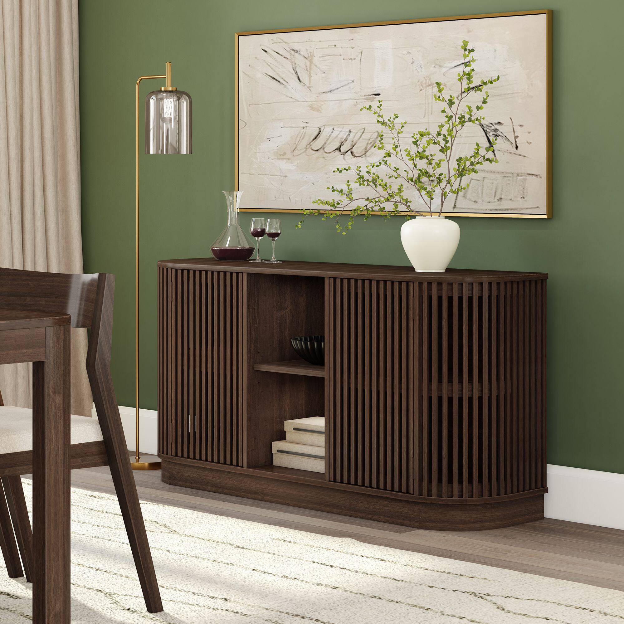 Alt View 7. Plank+Beam - Contour Sideboard, 2 Door w/ Middle Shelf (1495 x 406 x 762mm / 59 x 16 x 30in), Walnut - Walnut.