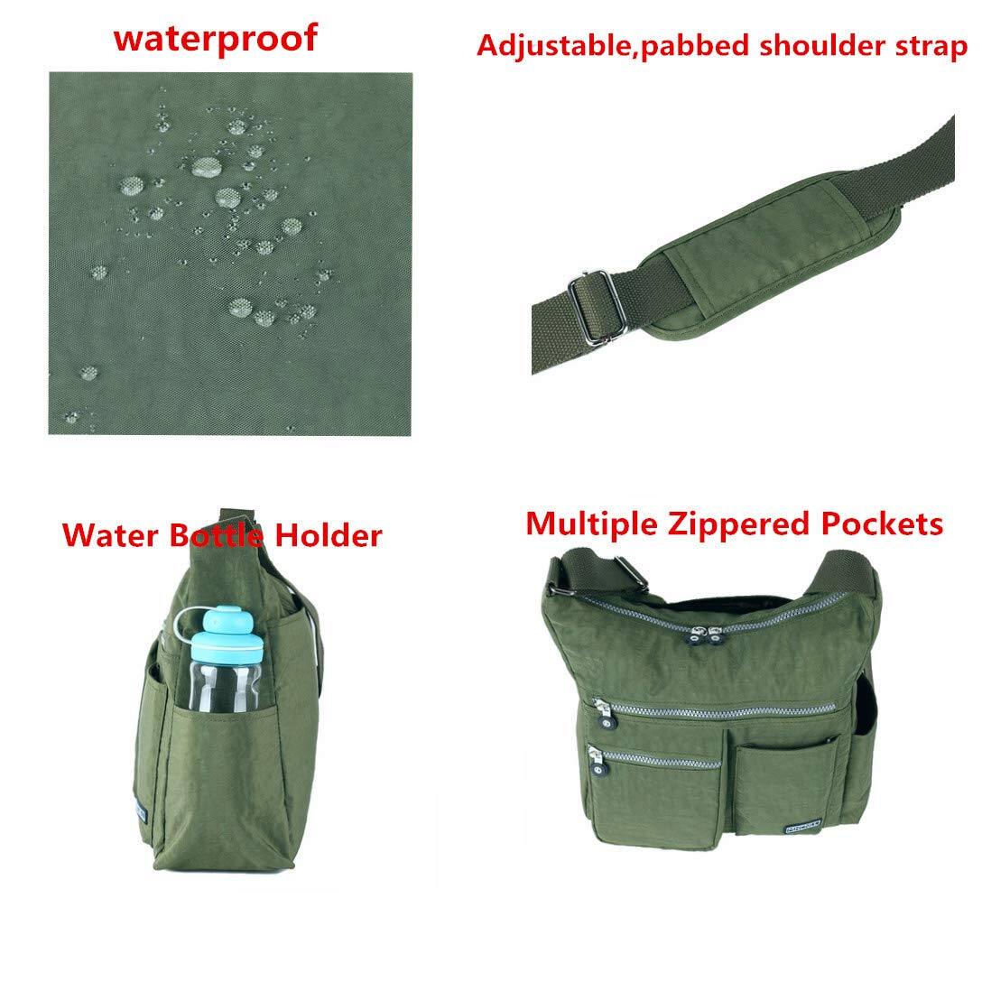 - waterproof
- Adjustable, padded shoulder strap
- Water Bottle Holder
- Multiple Zippered Pockets