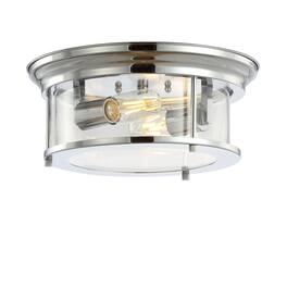 Jonathan Y - Lauren 13.25" 2-Light Metal/Glass LED Flush Mount - Chrome