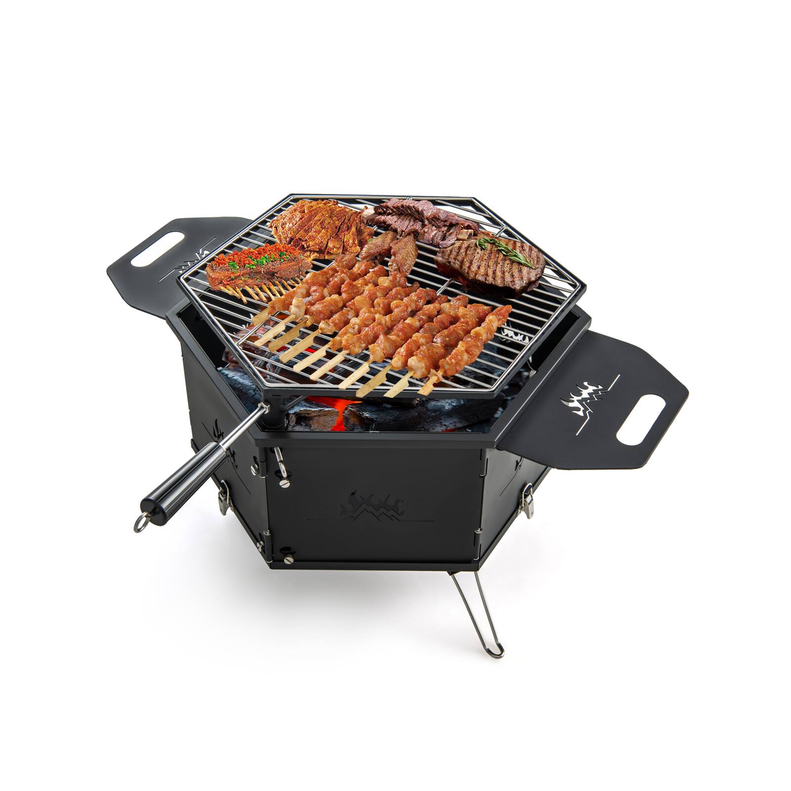 Ecooso - Portable Charcoal Grill with Foldable Body and Legs, Compact BBQ Grill for Camping, Picnic & Tailgating - Black