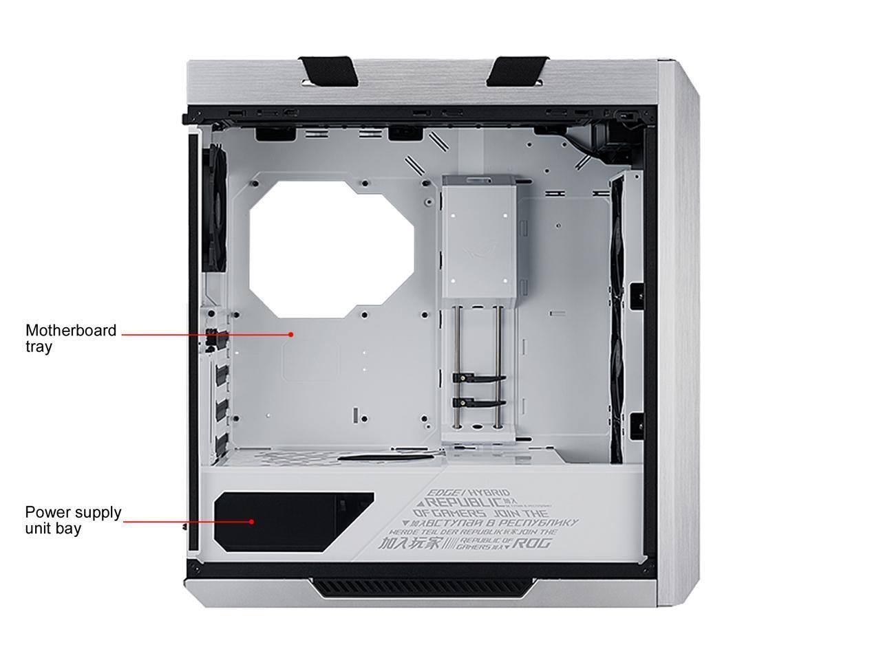 Motherboard tray  
Power supply unit bay  
EDGEI HYBRID  
A REPUBLIC OF GAMERS  
JOIN THE MABC  
B  
HENDE TER DER REPUOL  
KRXJIN THE  
REPUK  
UF  
GHHEISHA  
ROG