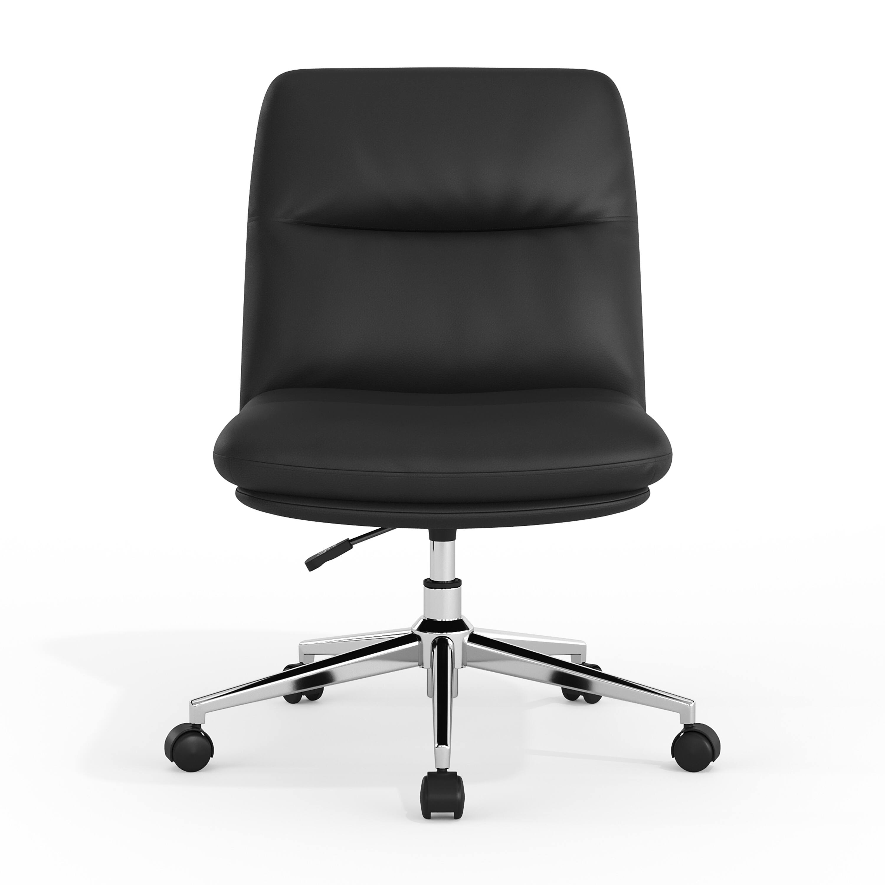Angle. Flash Furniture - Chloe Commercial Mid-Back Black Padded LeatherSoft Armless Task Office Chair with Wheels, Adjustable Height, Swivel Func - Black.