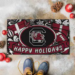 Evergreen Enterprises - South Carolina Gamecocks 28" x 16" Happy Holidays Christmas Turf Door Mat - Multicolor