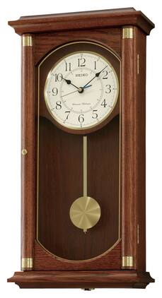Seiko - Rectangular Wall Clock with Pendulum and Dual Chimes - Brown