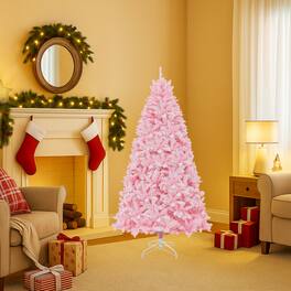 BreeBe - Artificial 6FT Snowy Tree – Flocked with 350 Pre-Strung LED Lights - Pink