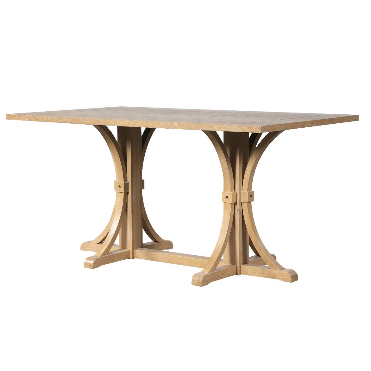 Alt View 2. Loheer - Loheer 60 inch dining table Rustic Farmhouse Dining Table for 6 with Trestle Base and Oak Finish - Natural Wood Wash.