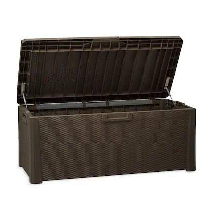 Front. Toomax - Toomax Santorini Plus Deck Outdoor Storage Chest Box Bench, 145 Gallon (Brown) - Brown.