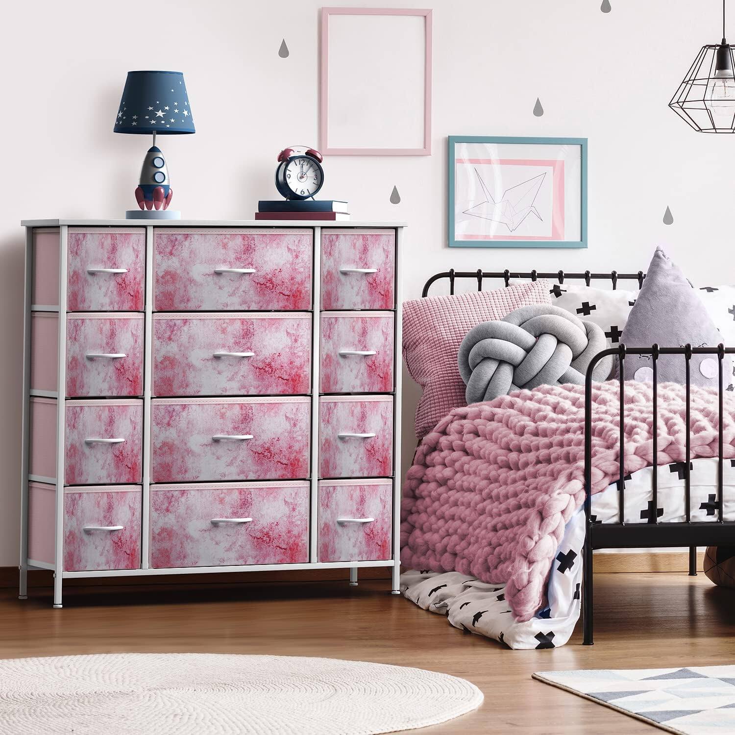 Alt View 1. Sorbus - Sorbus Fabric Dresser for Kids Bedroom, Chest of 12 drawers, Tall Storage Tower, Clothing Organizer - Pink Tie-Dye.